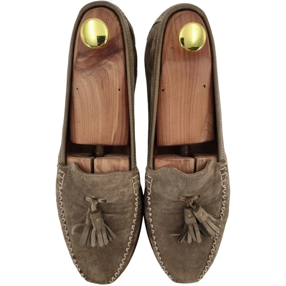 Vintage Salvatore Ferragamo Italy Dress Shoes Taupe Suede Tassel Loafers Men 8.5 - Picture 8 of 12